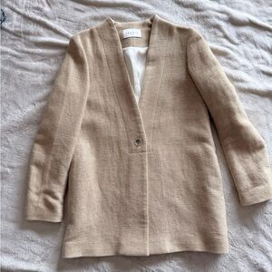 Sandro Beige Open-Front Textured Blazer Jacket